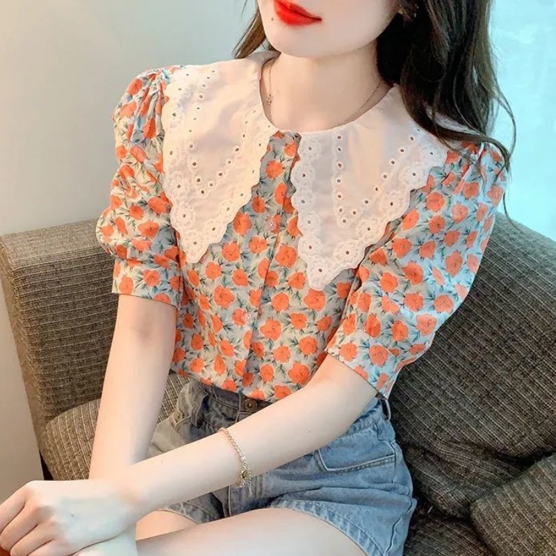 Áo Sơ Mi Hoa Ngắn Tay Thời Trang Vintage Thanh Lịch Cho Nữ 2022