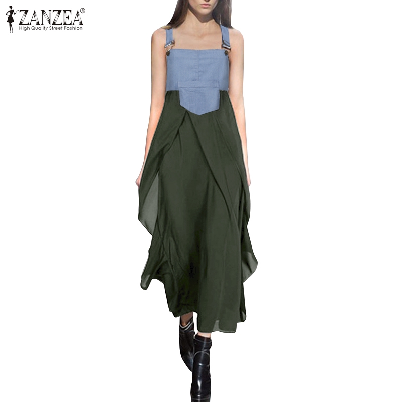 ZANZEA Đầm Maxi Dây Phối Màu Thời Trang Cho Nữ