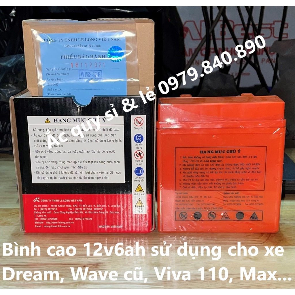 Bình Ắc Quy Khô Globe WP5S-3PB 12v6Ah - Kích thước (mm): 121 x 62 x 131 ( Dài x Rộng x Cao )