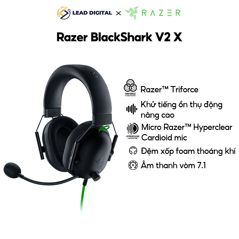 Tai nghe Razer BlackShark V2 X Có dây | Razer™ Triforce-Hyperclear Cardioid mic |Âm thanh vòm 7.1| Khử tiếng ồn thụ độn