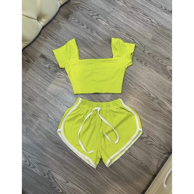 Set áo croptop cổ U tay con quần thể thao nữ - freesize dưới 51kg- Carotshop