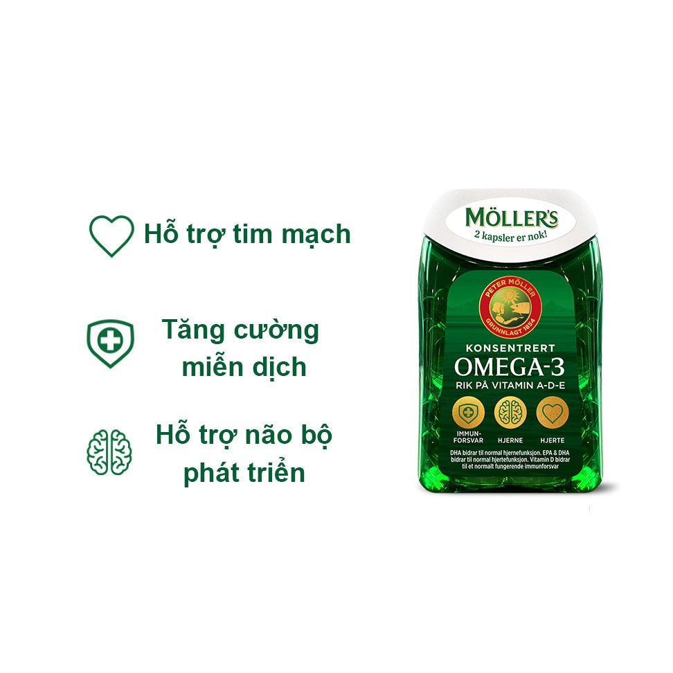 Dầu cá Omega 3 và Vitamin A,D,E MOLLERS nội địa Na Uy - hộp 112 viên