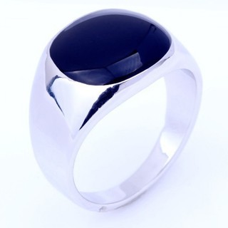 Nhẫn nam inox trắng đính đá đen