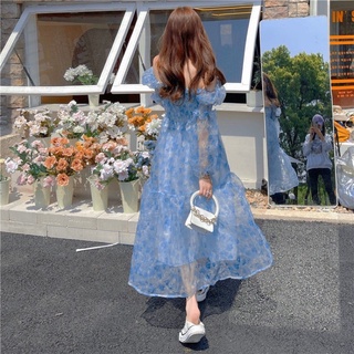 Váy trễ vai voan hoa nhí dáng dài Ulzzang