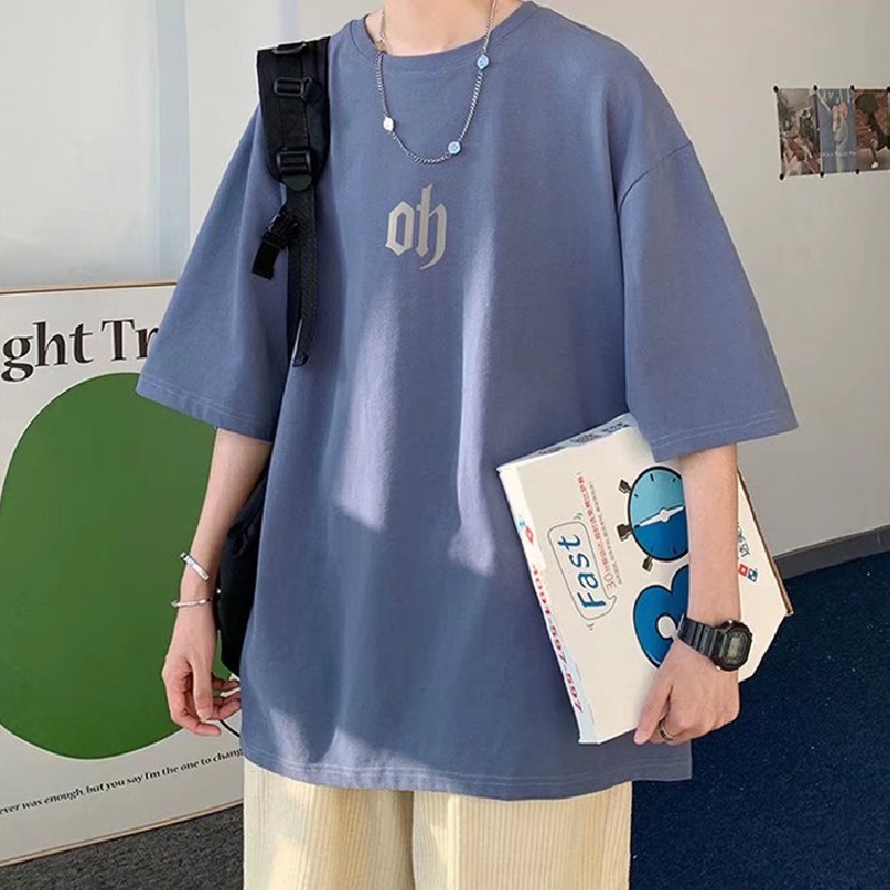 Áo Thun Tay Ngắn Cổ Tròn Dáng Rộng In Chữ Phong Cách Nhật Bản Thời Trang Mùa Hè Cho Nam