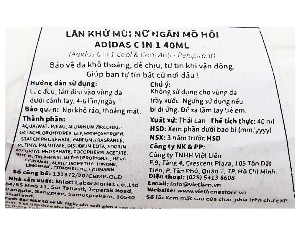 [Hàng nhập khẩu chính hãng] Lăn Khử Mùi Nữ Adidas Ngăn Mồ Hôi 6 in 1 (Hồng đậm) 40ml