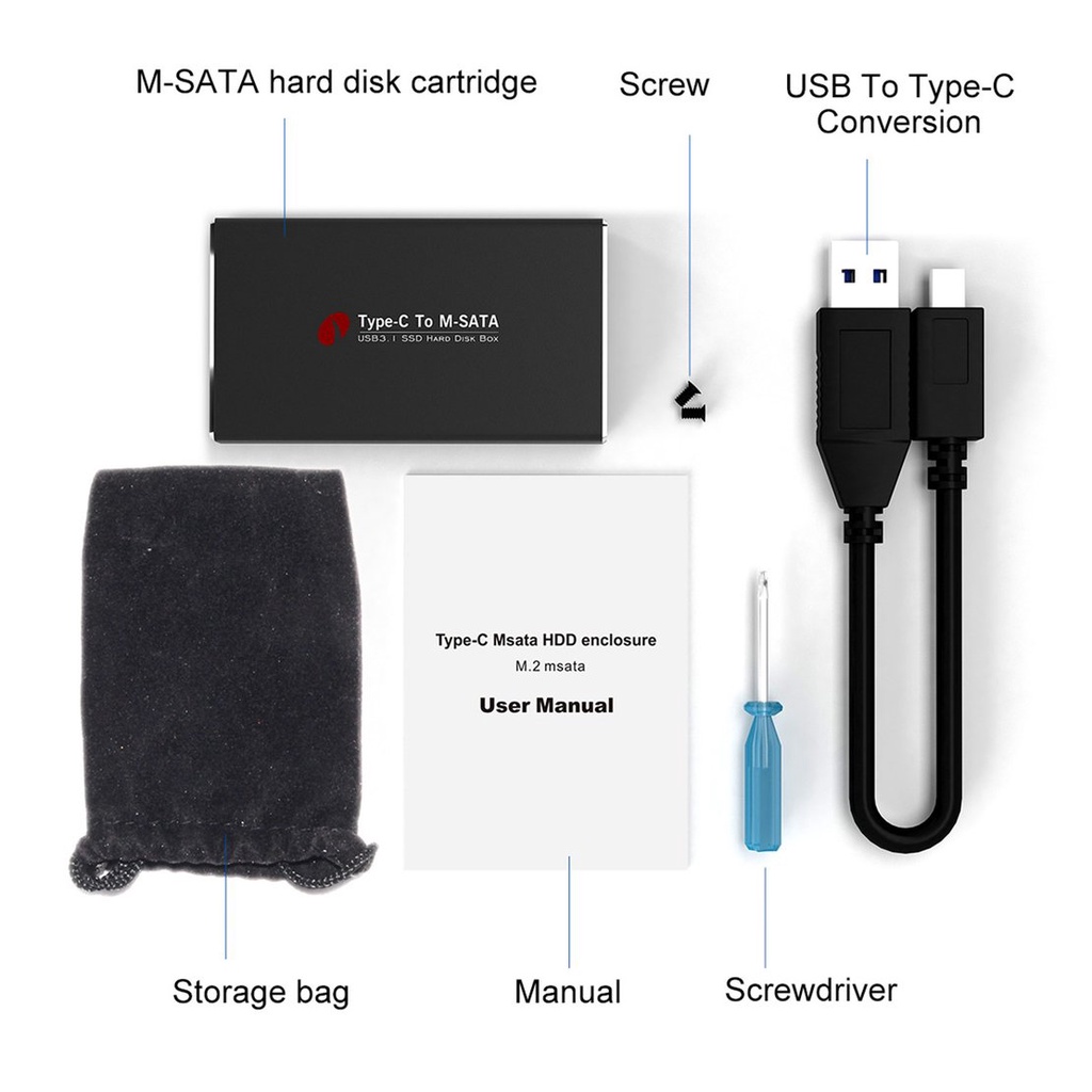 Hộp Đựng Ổ Cứng Ngoài Ssd Hdd Type-C Sang Msata Usb 3.1 Ốp | BigBuy360 - bigbuy360.vn