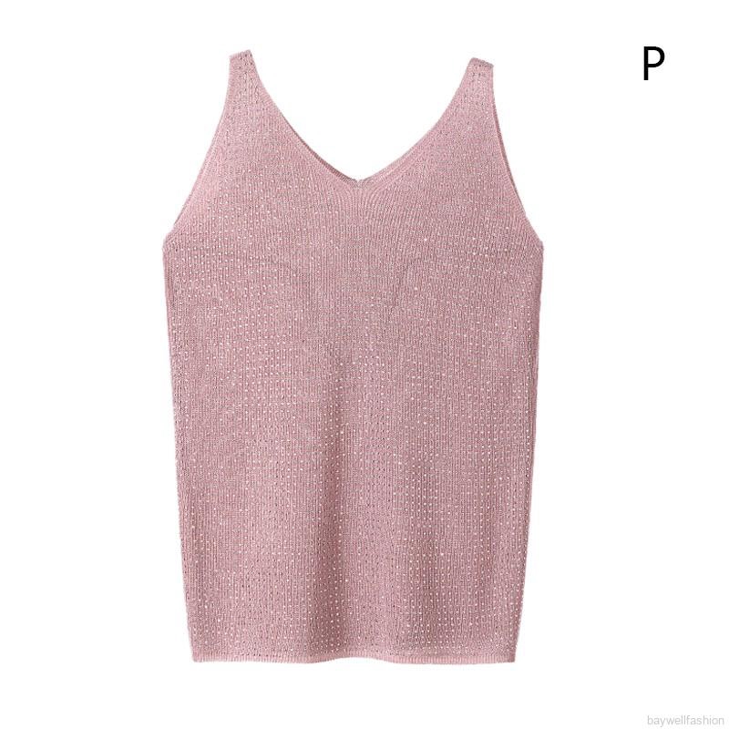 [Baywellfashion]Áo dệt kim đính kim sa lấp lánh thiết kế màu trơn thanh lịch | BigBuy360 - bigbuy360.vn