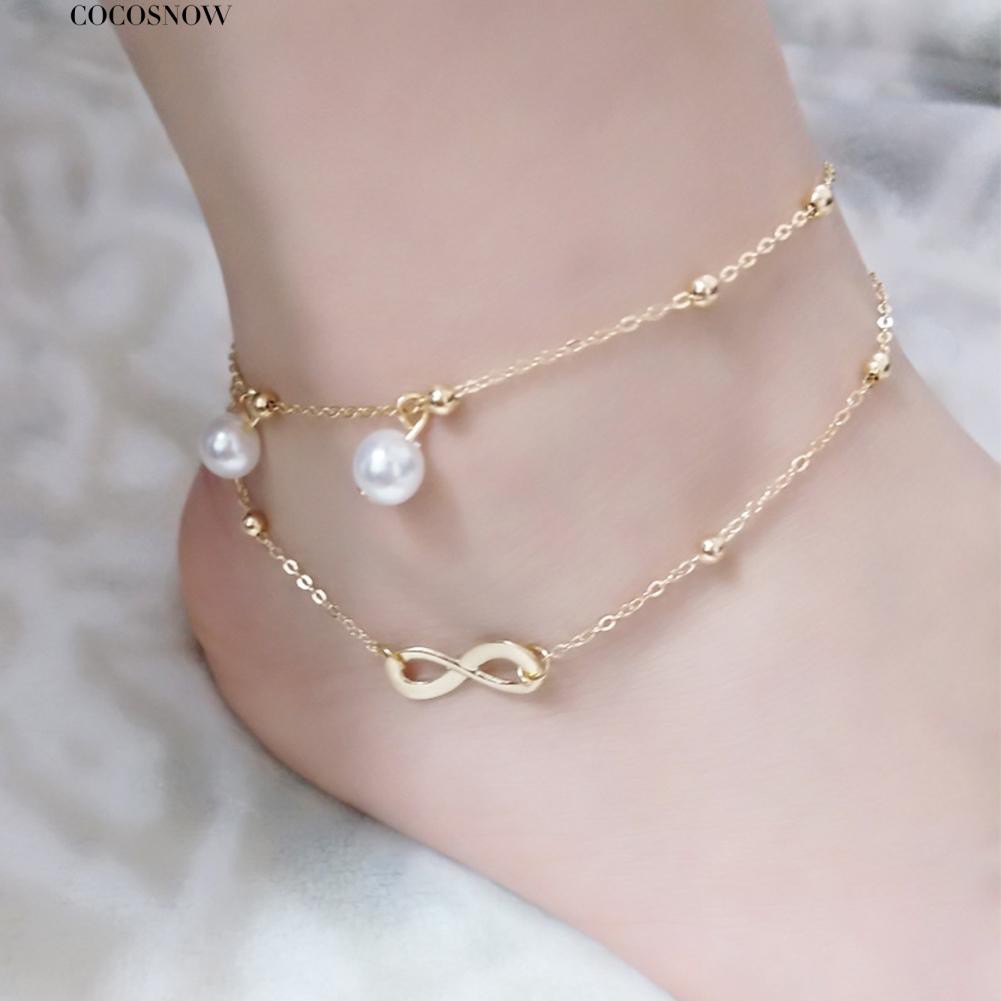 Vòng đeo chân hai tầng phong cách bohemian thanh lịch dành cho nữ