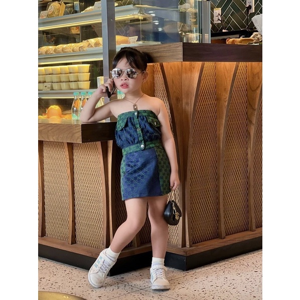 Set gu xì xanh sang chảnh độc lạ cho bé gái.