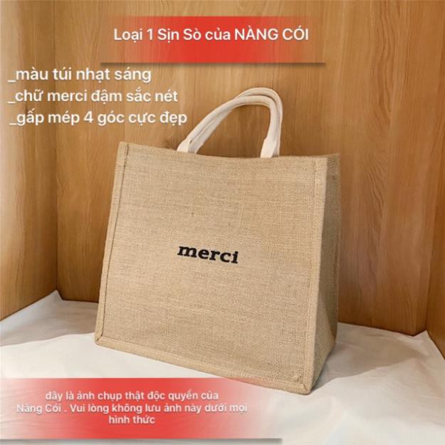 Túi dây đay họa tiết chữ Merci dễ thương đan tay vintage - ECOBABO