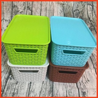 Rổ nhựa chữ nhật đựng đồ có nắp đậy phong cách hàn quốc 3 cỡ