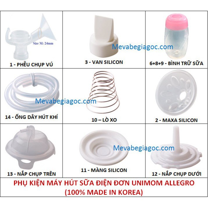 (Made in Korea) (ALLEGRO) (100% CHÍNH HÃNG) Phụ kiện máy hút sữa điện đơn UNIMOM ALLEGRO PK