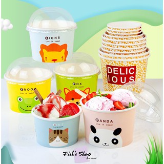SET 50 cốc giấy có nắp nhựa đựng bánh và kem