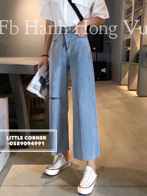 Quần culottes baggy jeans ống loe nhẹ rách gối kèm ảnh thật hàng ulzzang có sẵn tại shop