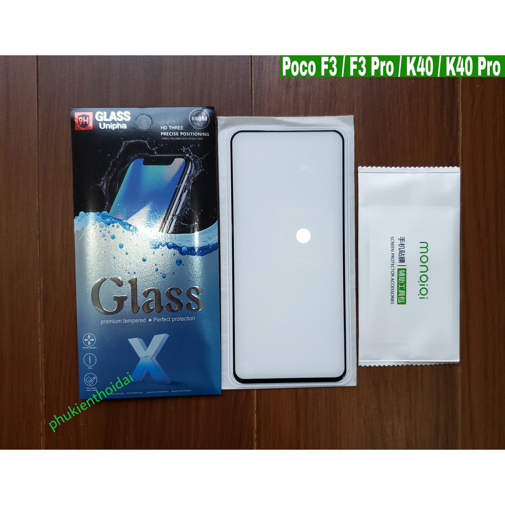 Cường lực Poco F3 / F3 Pro / Redmi K40 / K40 Pro / K40 Gaming / F4 GT hiệu Monqiqi Full màn hạn chế vân tay trơn mượt