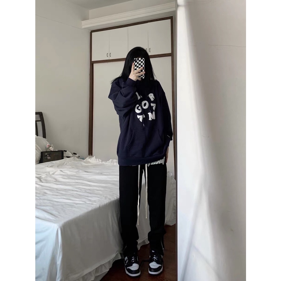 Quần thể thao ZHELIHANGFEI thiết kế xẻ tà thêu chữ phong cách đường phố Mỹ cá tính