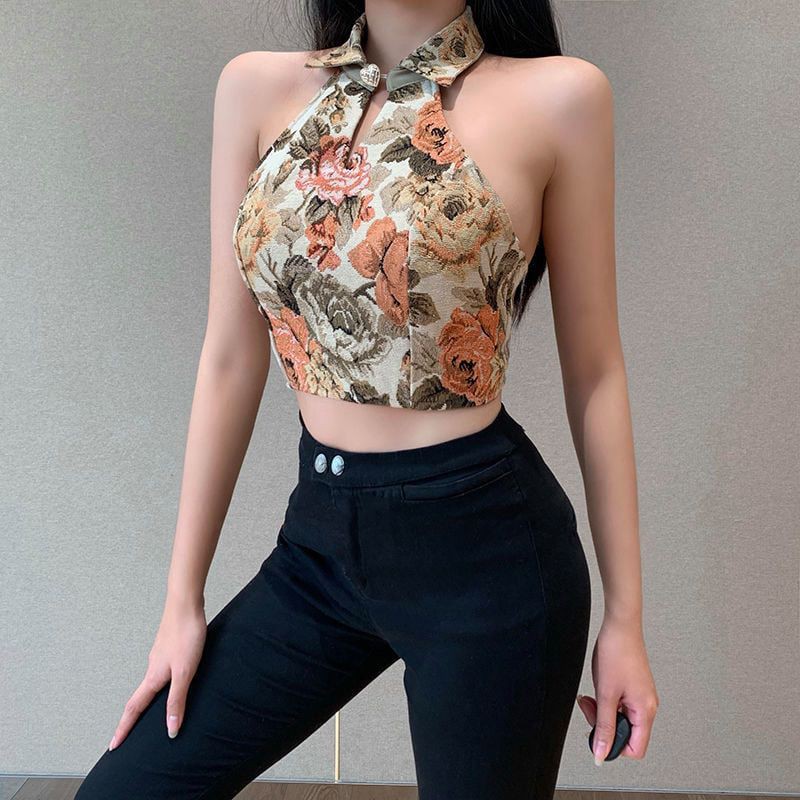 Áo yếm hoa cổ polo sành điệu hot hit hè 2021