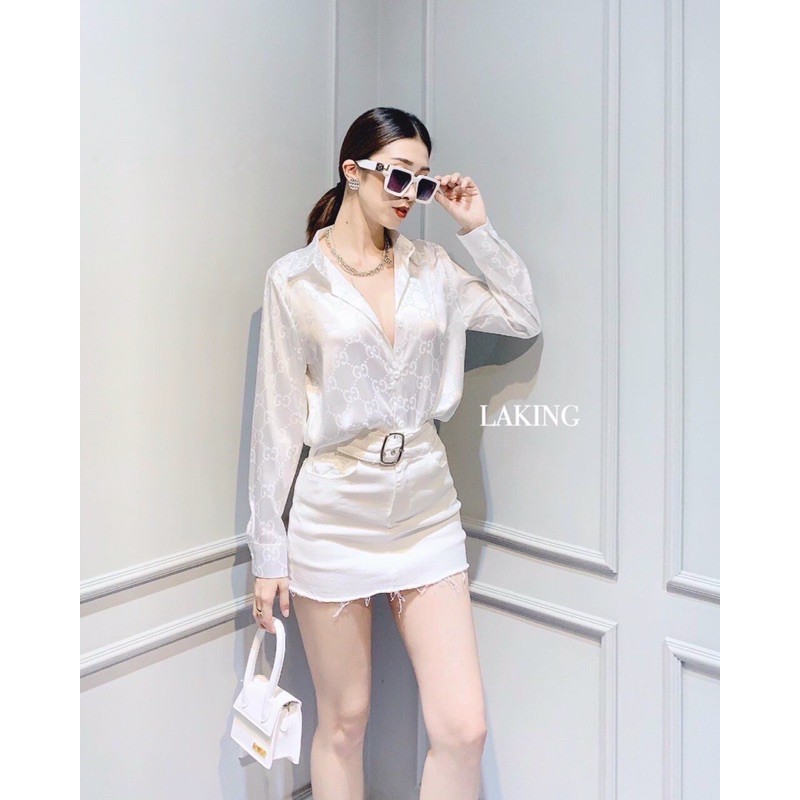 Áo sơ mi lụa gấm cao cấp chữ G C
