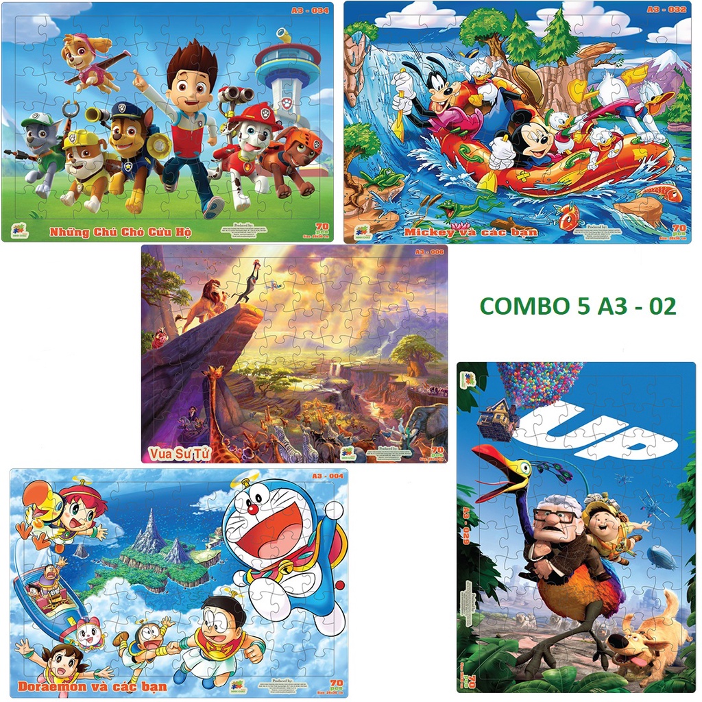 (Combo 2) Combo 05 Bộ Tranh Xếp Hình Minh Châu 70 Mảnh Khổ A3 Chủ Đề Hoạt Hình – Đồ Chơi Trí Tuệ Cho Bé Từ 3 Tuổi
