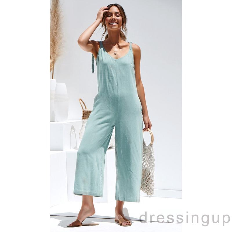 Jumpsuit Ống Rộng Hở Lưng Gợi Cảm Cho Nữ