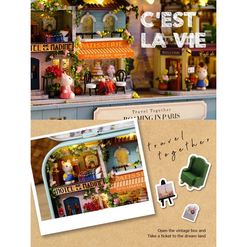 Mô hình nhà DIY Doll house Box Theatre - Travel trilogy (kèm bộ dụng cụ và keo dán)