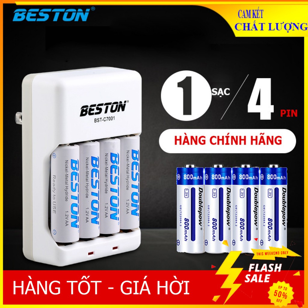 Combo bộ sạc pin đa năng Beston C7001 và 4 pin tiểu sạc Doublepow AA 800mAh