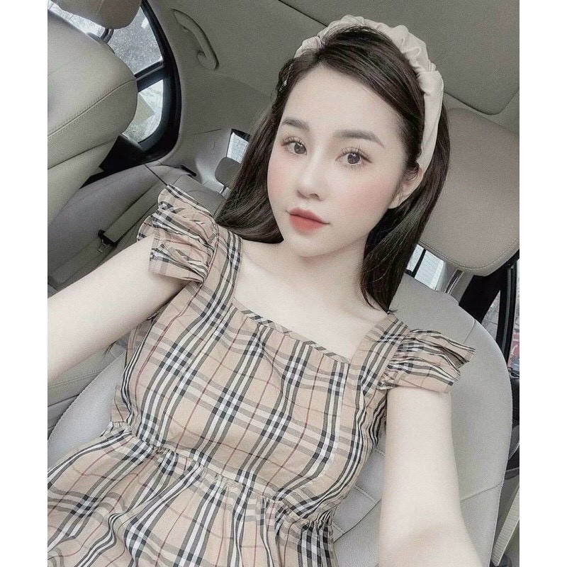 Đầm bầu công sở thiết kế họa tiết kẻ sọc váy bầu hè tay hến thoáng mát V1380