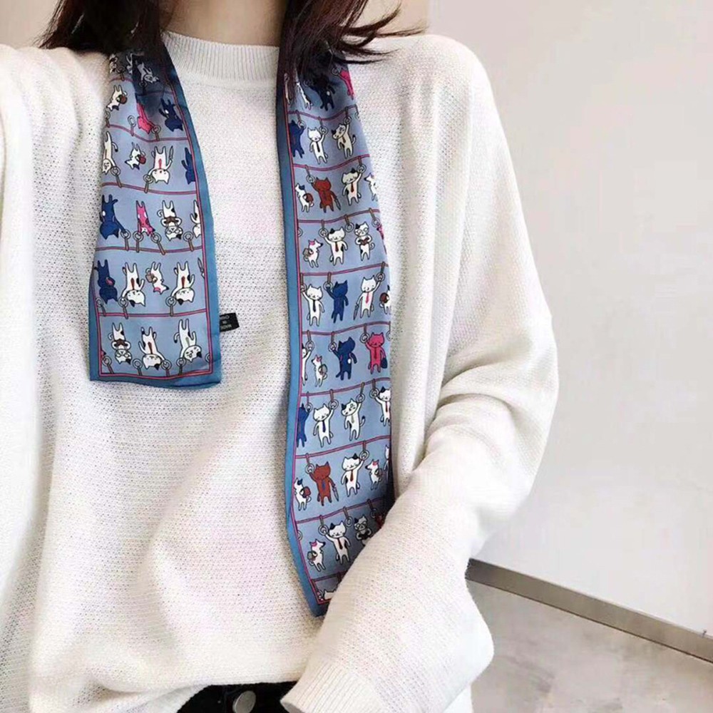 Khăn Quàng Cổ Giả Lụa Loại Dài 98cm In Họa Tiết Thời Trang Cho Nữ