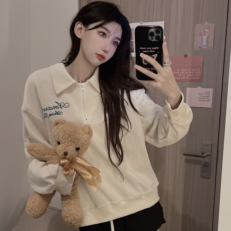 SUXI Áo Thun Polo Dài Tay Thêu Chữ Đơn Giản Thời Trang Mùa Thu