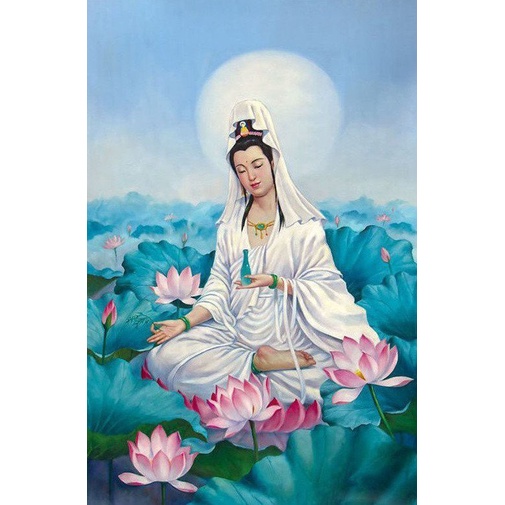 Tranh đính đá 5D toàn bộ.Tranh Phật quan thế âm.