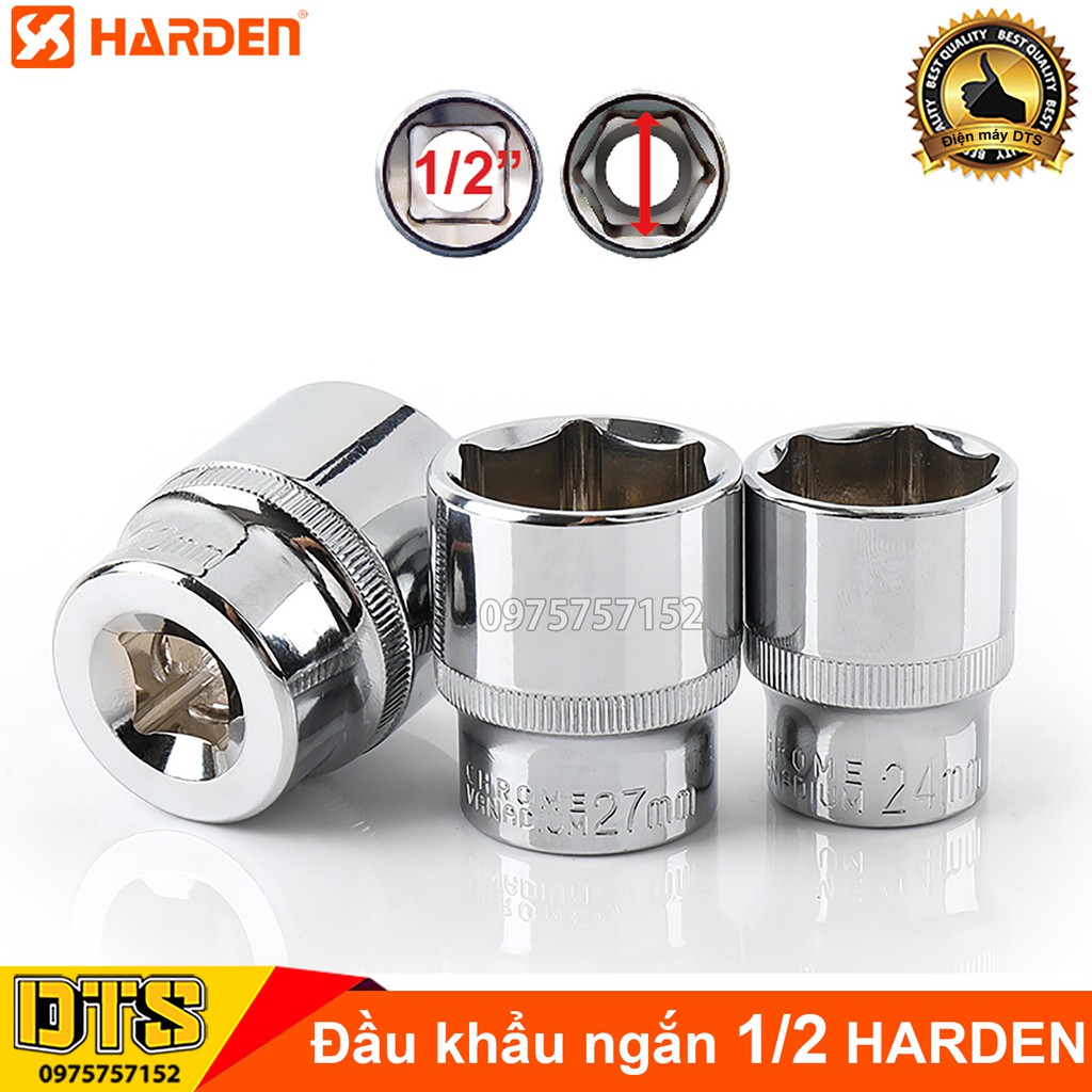 Đầu khẩu ngắn 1/2 Inch cao cấp HARDEN, thép Nhật CR-V độ cứng 60HRC, đầu tuýp 1/2 lẻ đủ size 8-32mm, vặn bulong, ốc vít