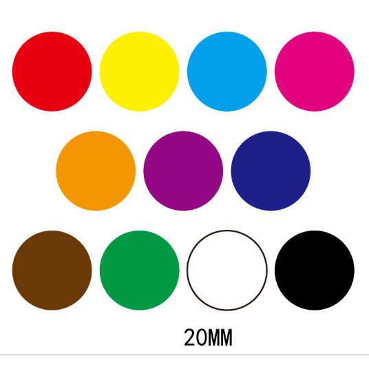 100 Tem màu dán tròn không thấm nước 2cm giấy nhiều màu, tem đánh dấu theo loại, tem dán hộp sản phẩm, tem nhãn
