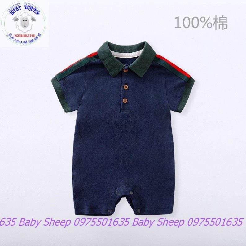 Body Polo công tử cộc tay Liền thân màu trắng và xanh viền họa tiết GC cho bé trai hàng cao cấp