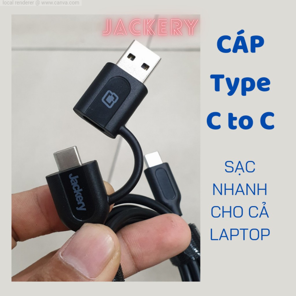 Cáp Sạc Nhanh Jackery Chuẩn PD Type C To C (Kèm Đầu chuyển USB Type A to C)