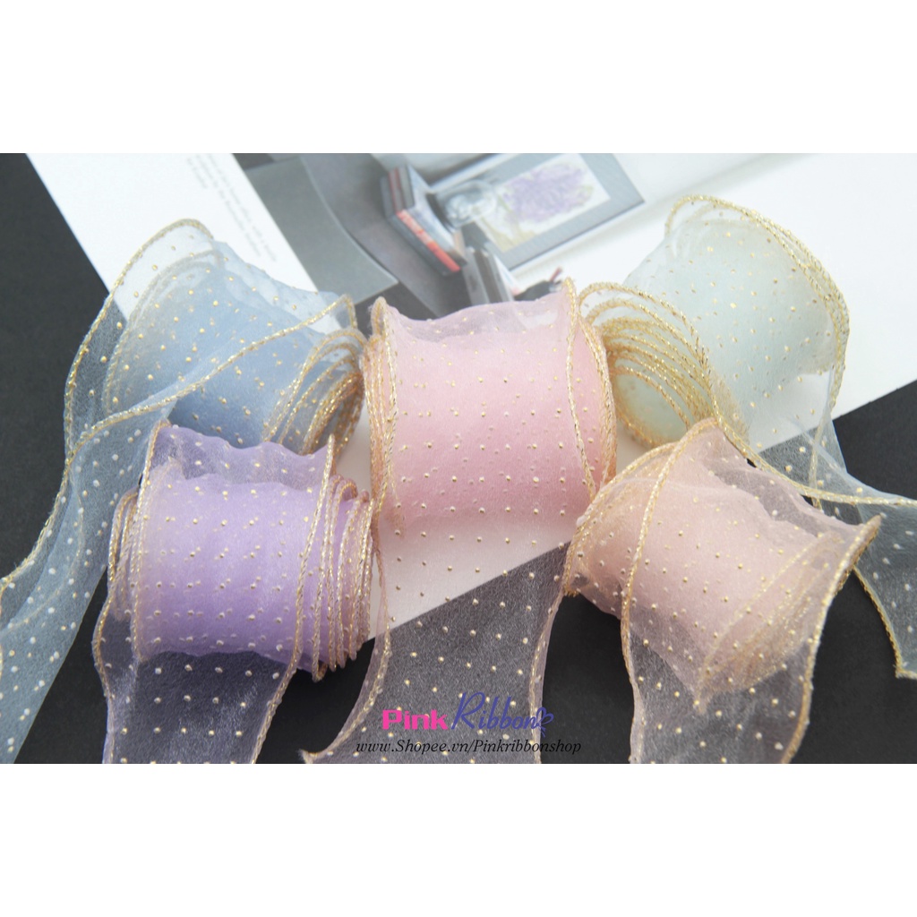 RB viền bô đê kim tuyến chấm bi nhũ 4cm