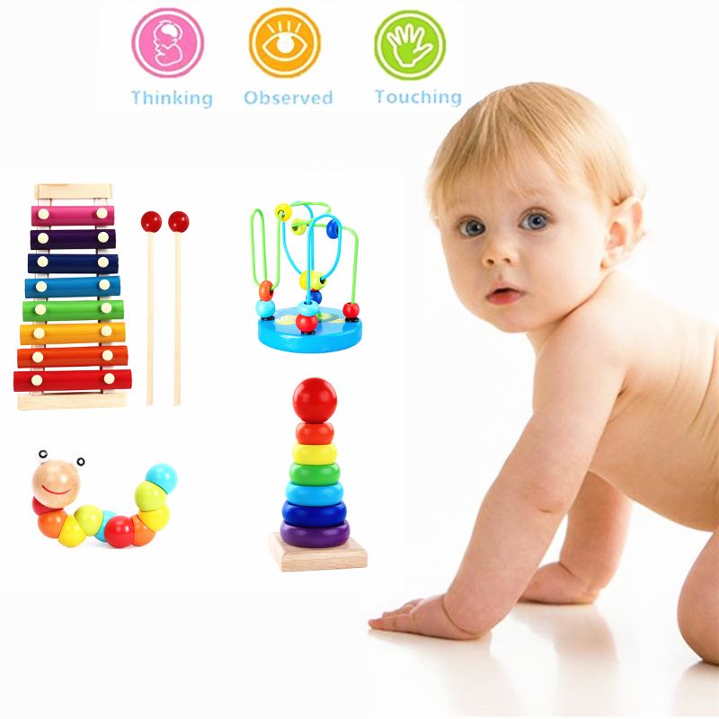 Đồ chơi trẻ em xếp hình bằng gỗ nhiều màu sắc giáo dục sớm cho bé