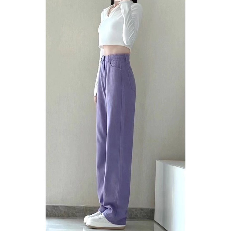 Jiashucheng Quần Jean Dài Lưng Cao Ống Rộng Thời Trang Mùa Hè Cá Tính Cho Nữ