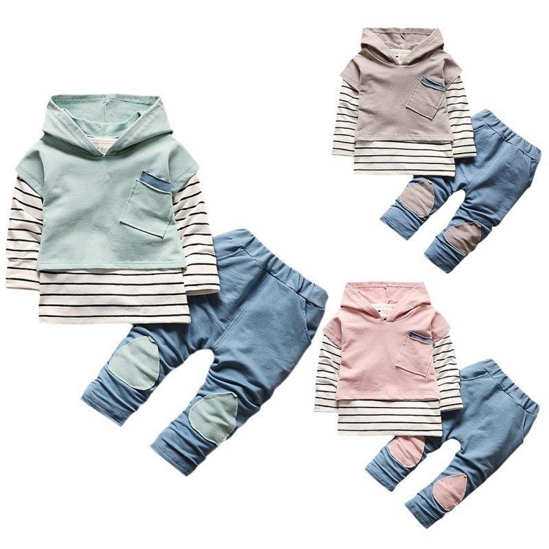 Set áo hoodie sọc kèm quần dài đáng yêu cho bé