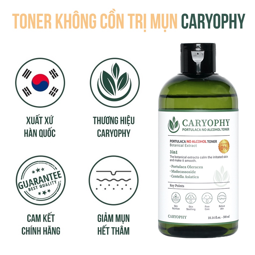 Toner không cồn Caryophy Portulaca ngừa mụn kiềm dầu giảm thâm 300ml