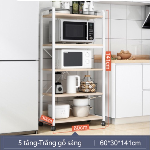Kệ để lò vi sóng 3,4,5 tầng khung thép sơn tĩnh điện, kệ bếp đa năng chứa gia vị rau củ có bánh xe di chuyển thông minh