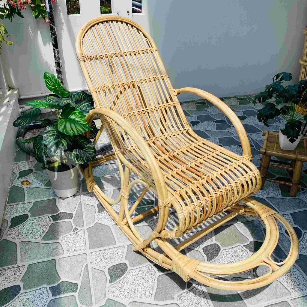 Ghế mây thư giãn bập bênh ngoài trời kèm nệm - Sản phẩm chuẩn kích thước dành cho người lớn đọc sách từ HOME MÂY