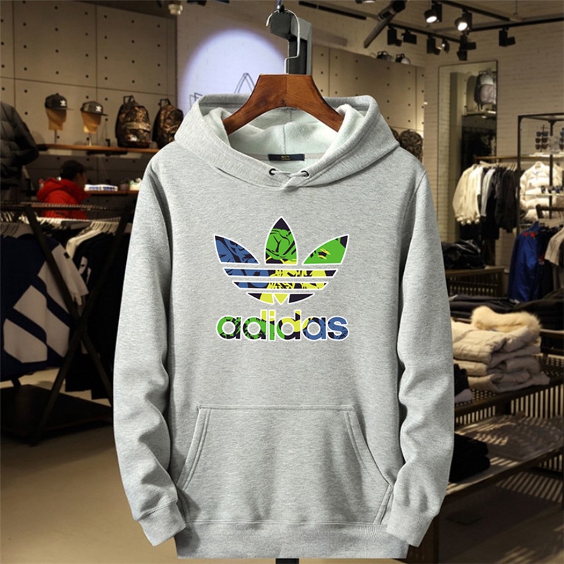 Adidas Autumn Winter men's Loose Plus Velvet Harajuku Long-sleeved Hooded Sweatshirt Korean Hoodie fashion youth sport