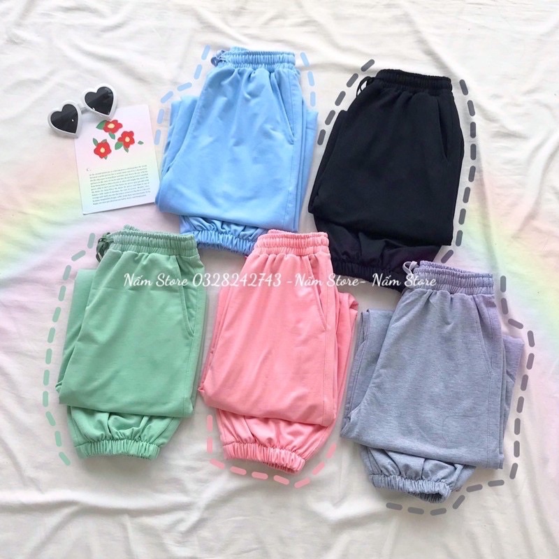 Quần jogger nữ trơn dài ống rộng unisex - Quần thể thao ống bo nam nữ màu trắng, xám, hồng, đen