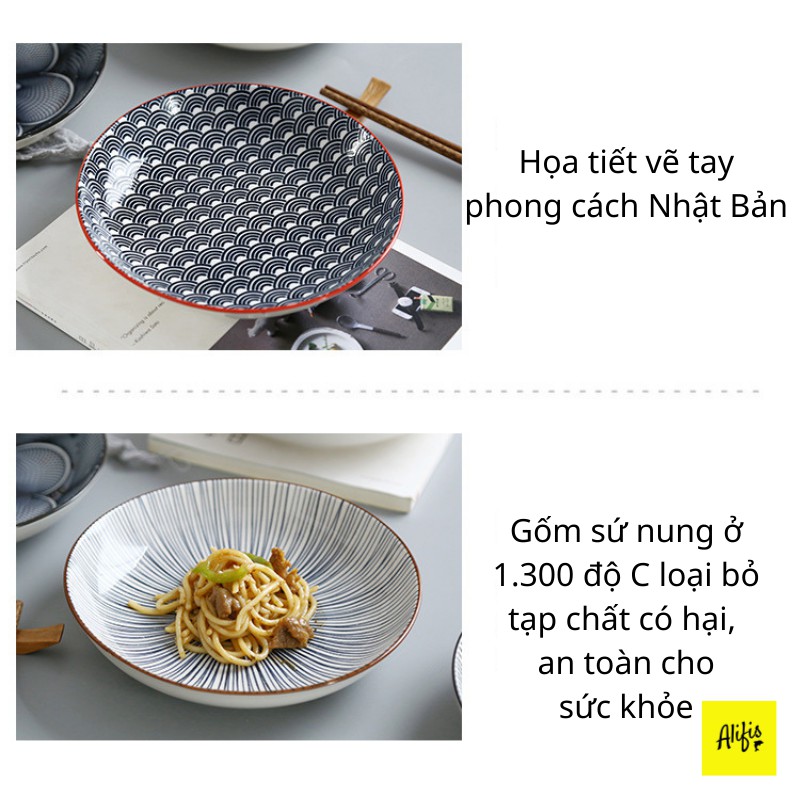 Đĩa sứ, đĩa gốm phong cách Nhật Bản 20cm– dùng cho bàn ăn và decor