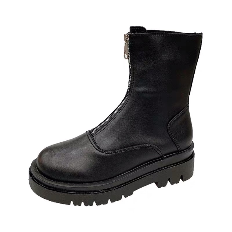 Boots cổ ngắn ulzzang khoá trước gót 4cm da mềm