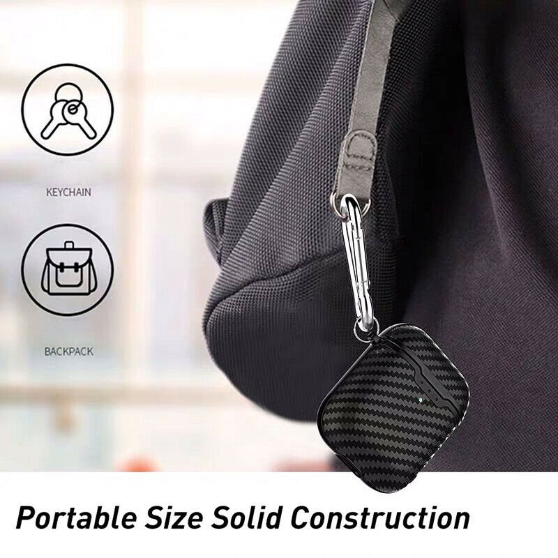 Vỏ Bảo Vệ Sợi Carbon Cho Hộp Sạc Tai Nghe Compatible for Airpods Tích Hợp Móc Treo
