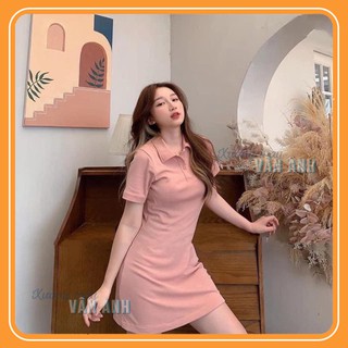 Váy Polo dáng ôm - Đầm body cổ vuông ngắn tay - Chất Cotton Co Dãn 4 Chiều