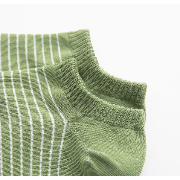 Set 5 đôi tất vớ nữ ngắn sọc xanh lá phong cách Vintage Hàn Quốc (Kèm túi zip)