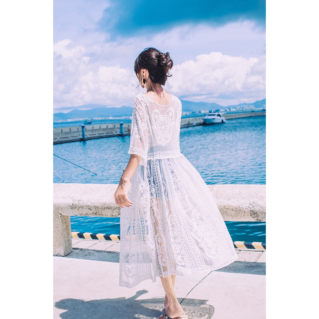 Áo khoác ren lưới dáng dài thời trang mùa hè cho nữ | BigBuy360 - bigbuy360.vn